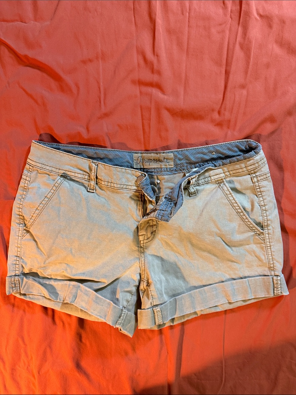 Aeropostale Khaki Women's Rolled-Hem Shorts with Striped Tie